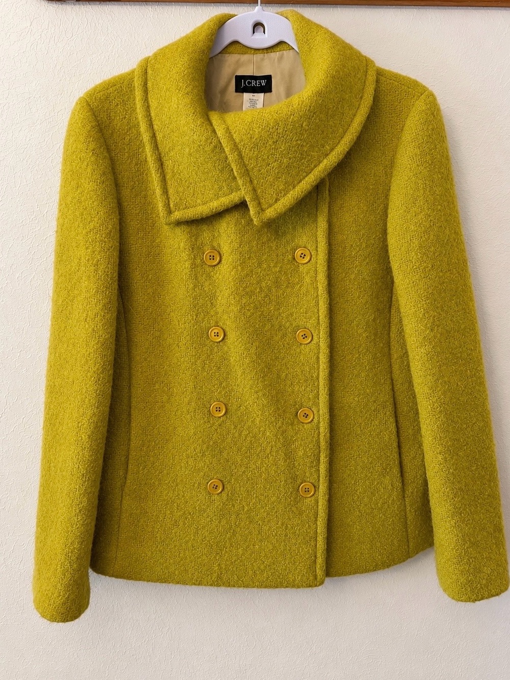 J.Crew Mohair Wool Bouclé Pea Coat in Chartreuse Size 8